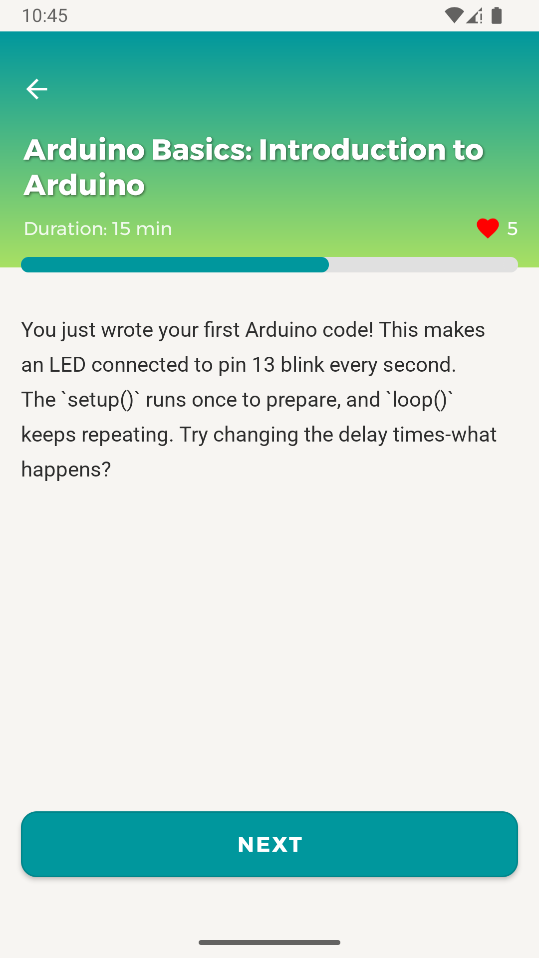 ProgPath Android Arduino lesson explaining how to blink an LED